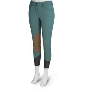 J Classics Women's Gulf Natural Rise Front Zip Breeches in Teal size 30